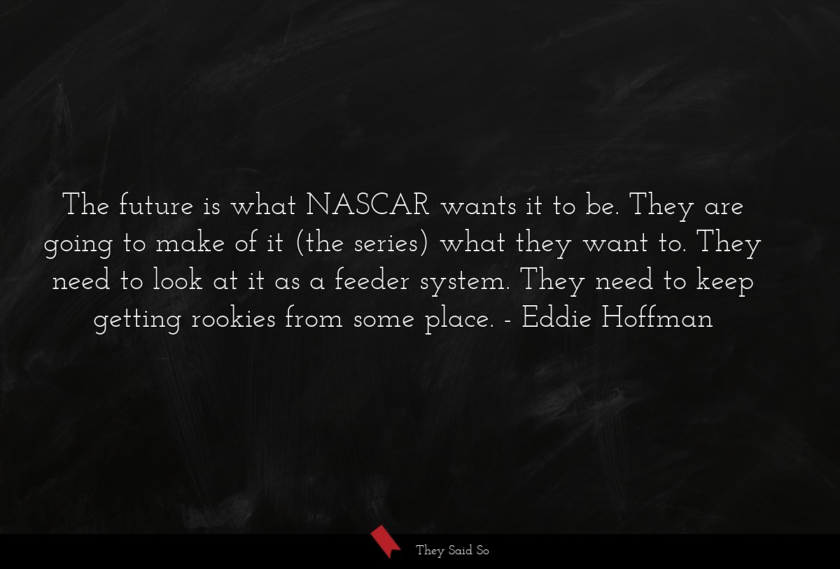 The future is what NASCAR wants it to be. They are going to make of it (the series) what they want to. They need to look at it as a feeder system. They need to keep getting rookies from some place.