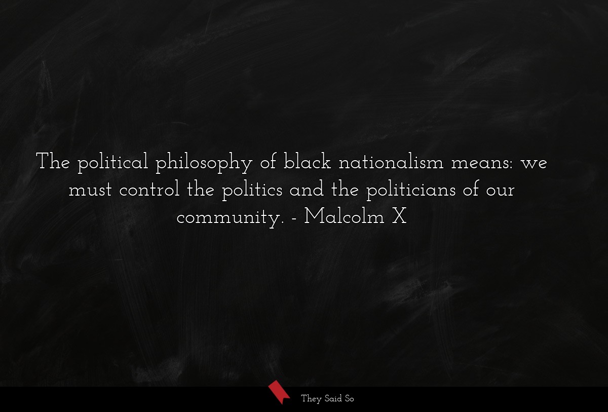 The political philosophy of black nationalism means: we must control the politics and the politicians of our community.