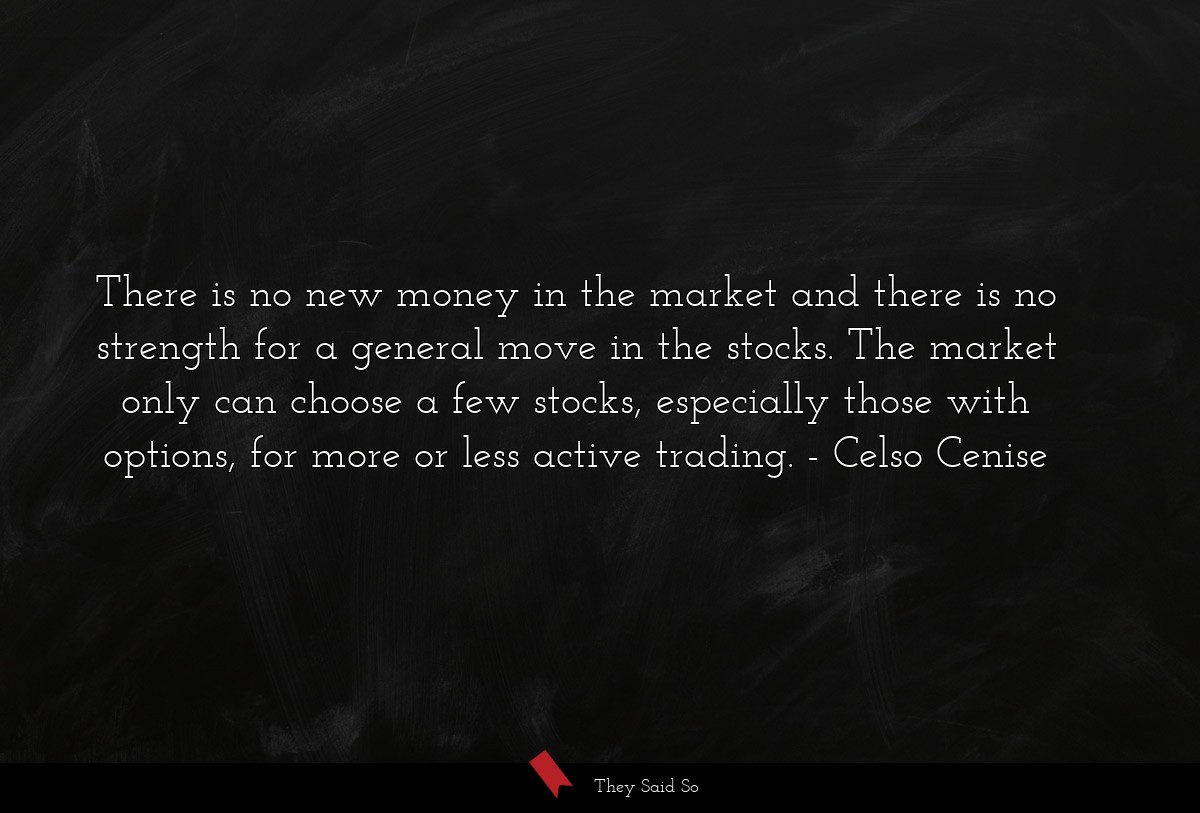 There is no new money in the market and there is no strength for a general move in the stocks. The market only can choose a few stocks, especially those with options, for more or less active trading.