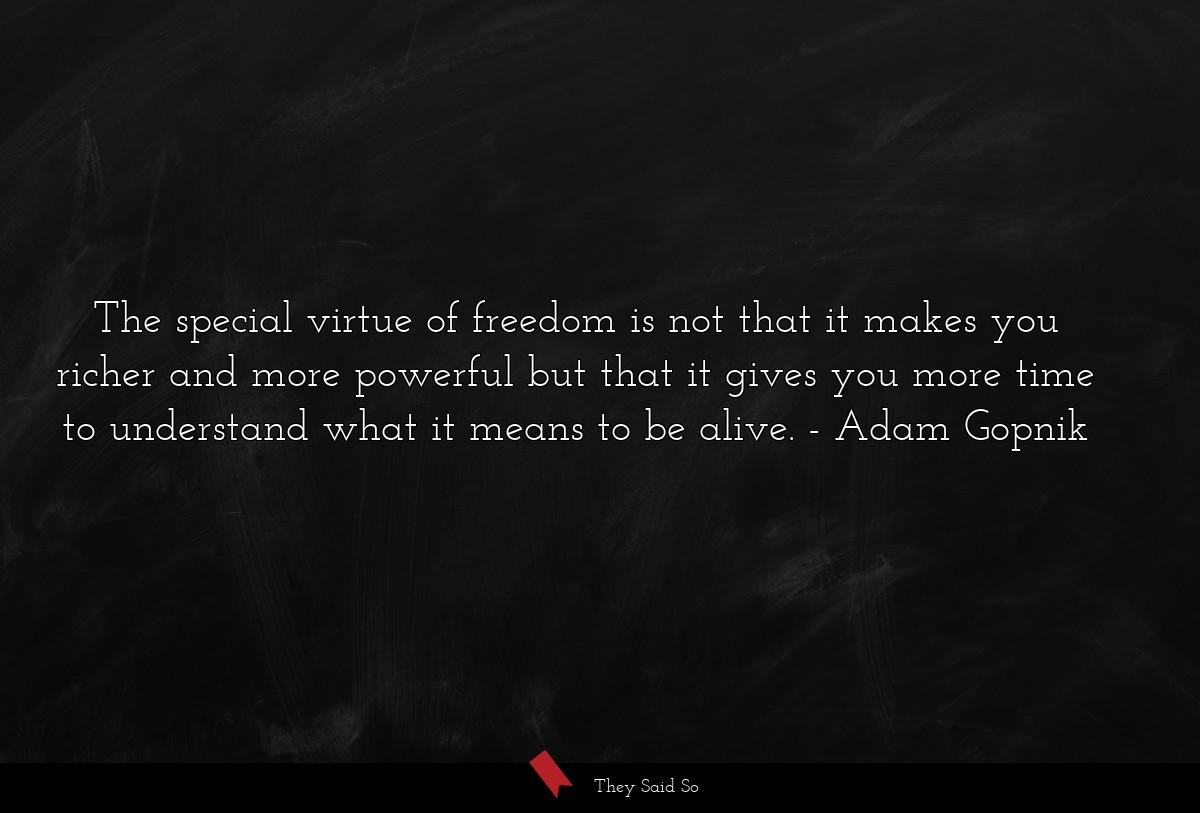The special virtue of freedom is not that it makes you richer and more powerful but that it gives you more time to understand what it means to be alive.