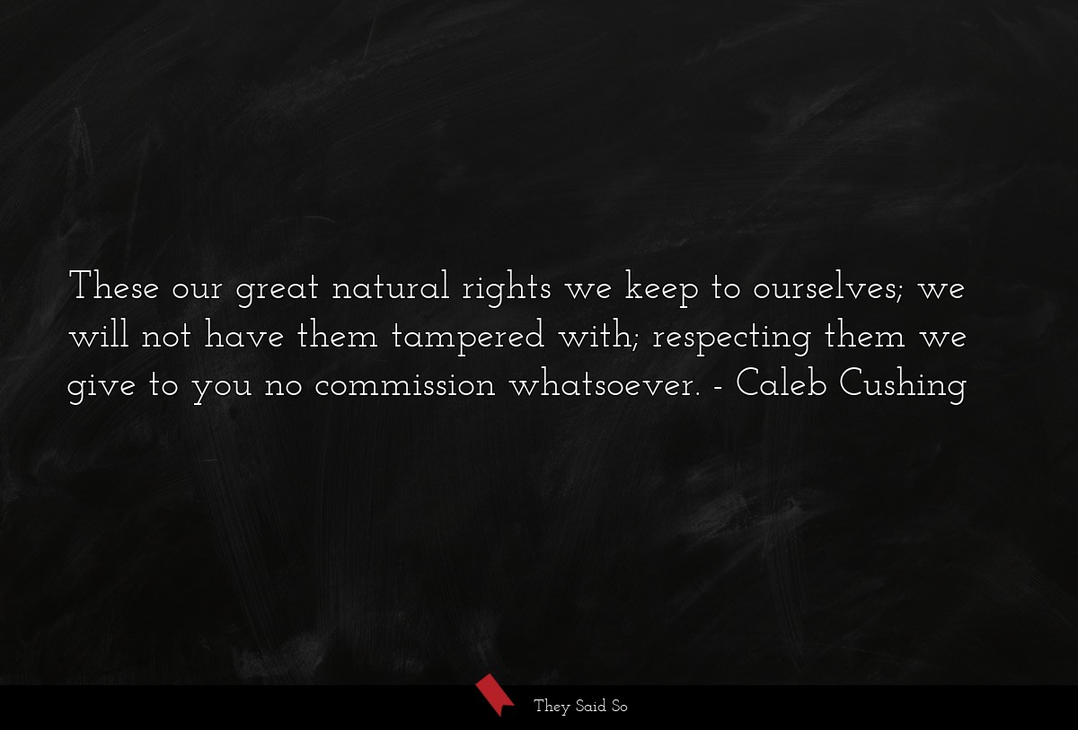 These our great natural rights we keep to ourselves; we will not have them tampered with; respecting them we give to you no commission whatsoever.