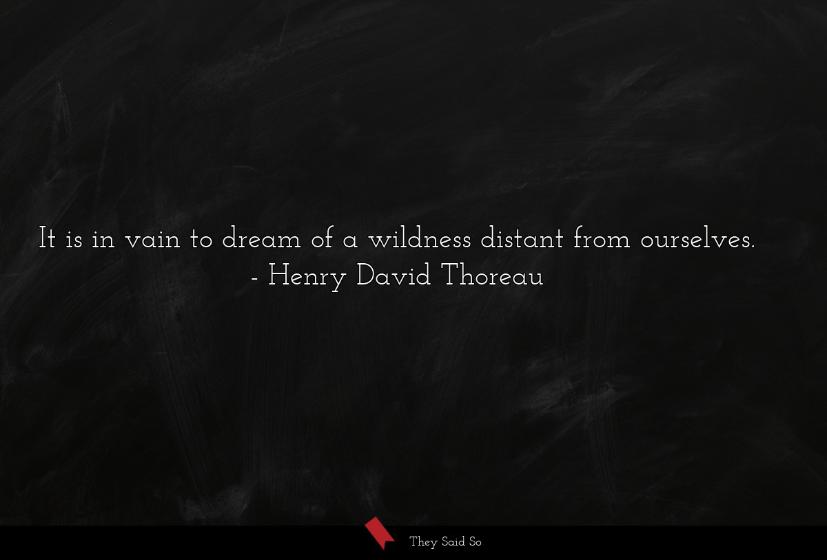 It is in vain to dream of a wildness distant from ourselves.