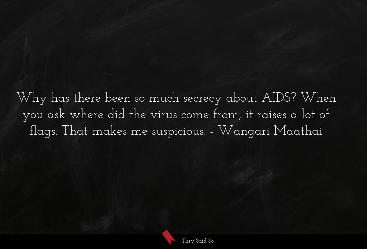 Why has there been so much secrecy about AIDS? When you ask where did the virus come from, it raises a lot of flags. That makes me suspicious.