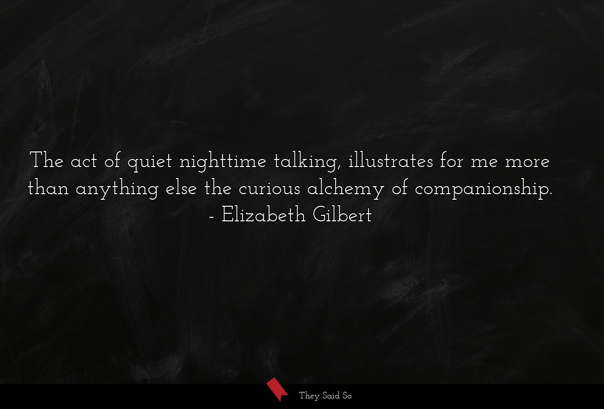 The act of quiet nighttime talking, illustrates for me more than anything else the curious alchemy of companionship.