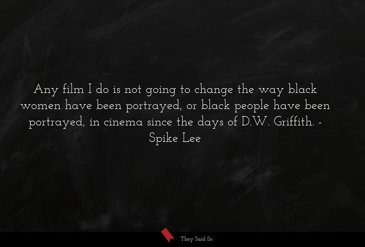 Any film I do is not going to change the way black women have been portrayed, or black people have been portrayed, in cinema since the days of D.W. Griffith.