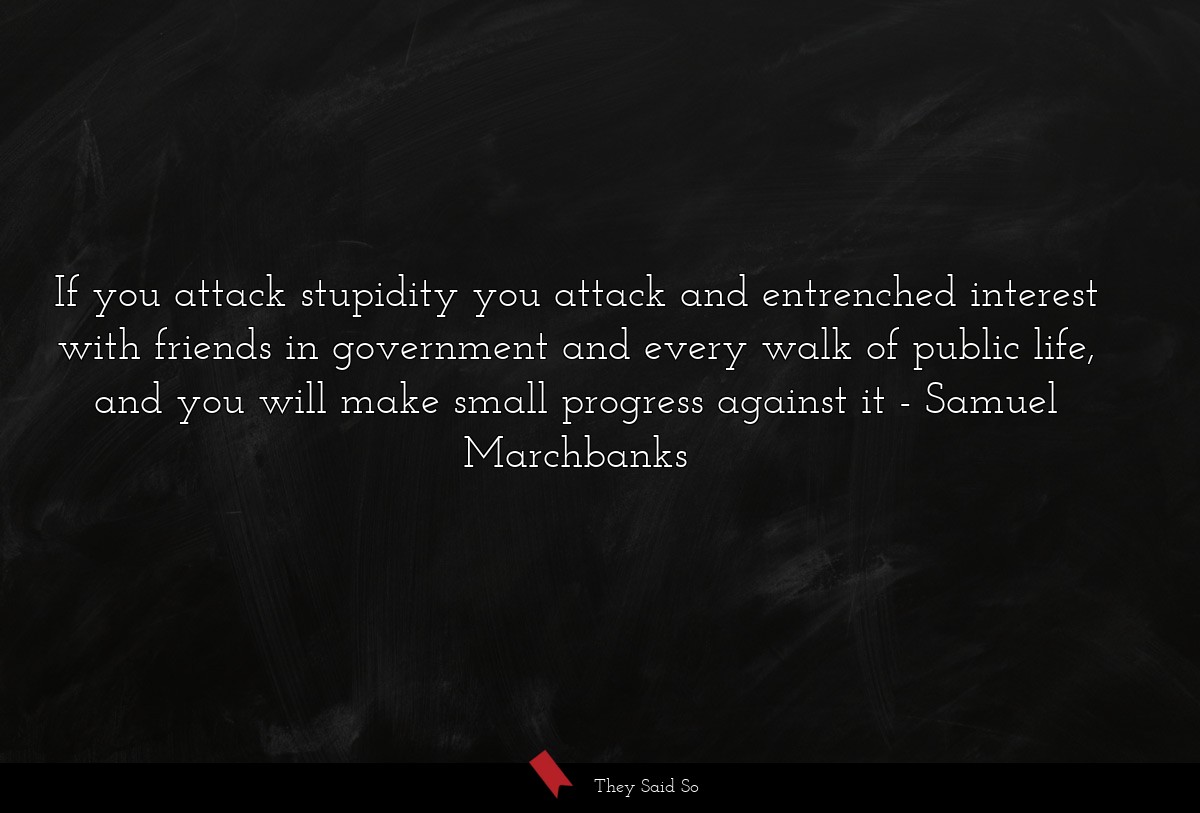 If you attack stupidity you attack and entrenched interest with friends in government and every walk of public life, and you will make small progress against it