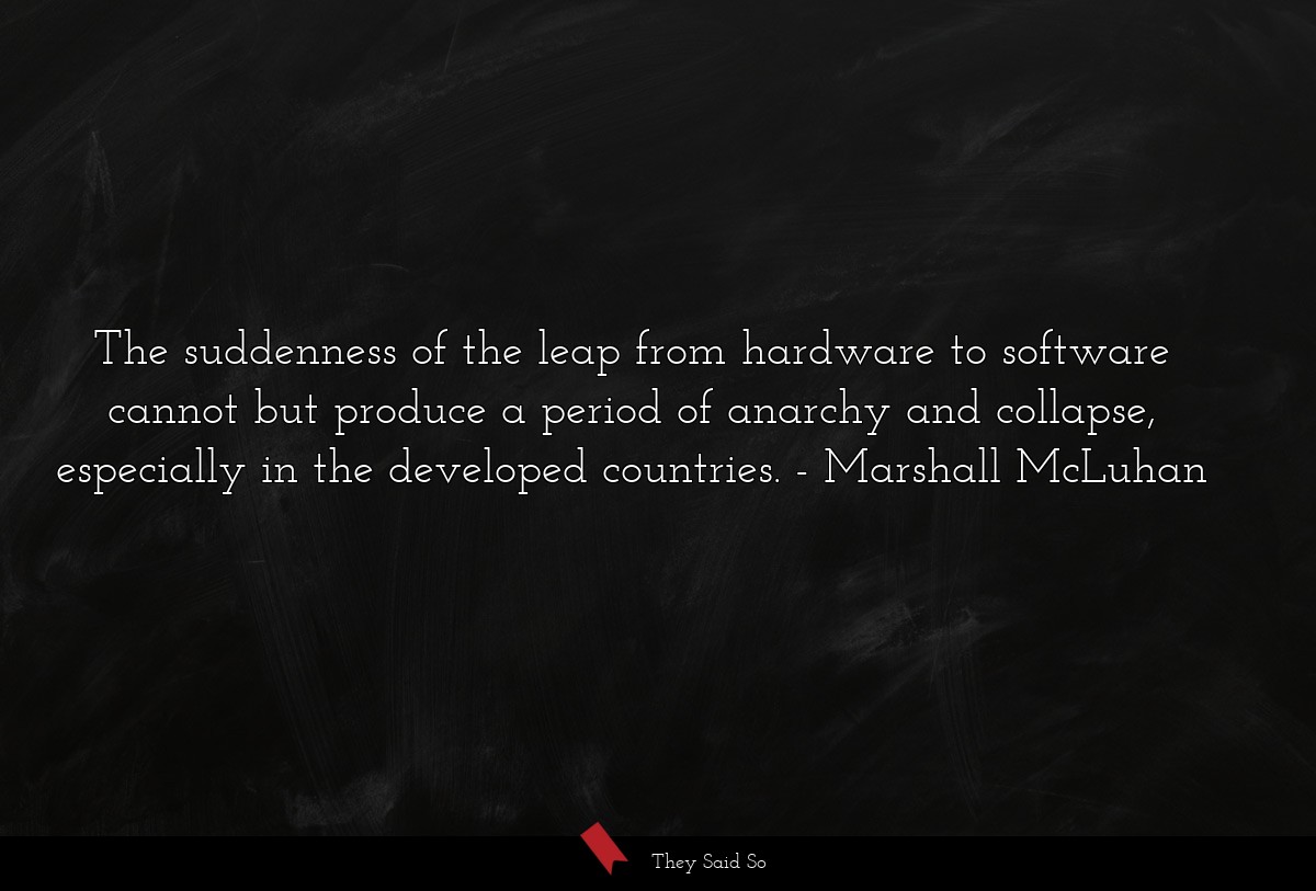 The suddenness of the leap from hardware to software cannot but produce a period of anarchy and collapse, especially in the developed countries.