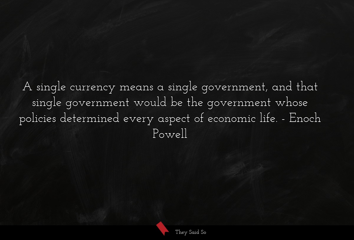 A single currency means a single government, and that single government would be the government whose policies determined every aspect of economic life.