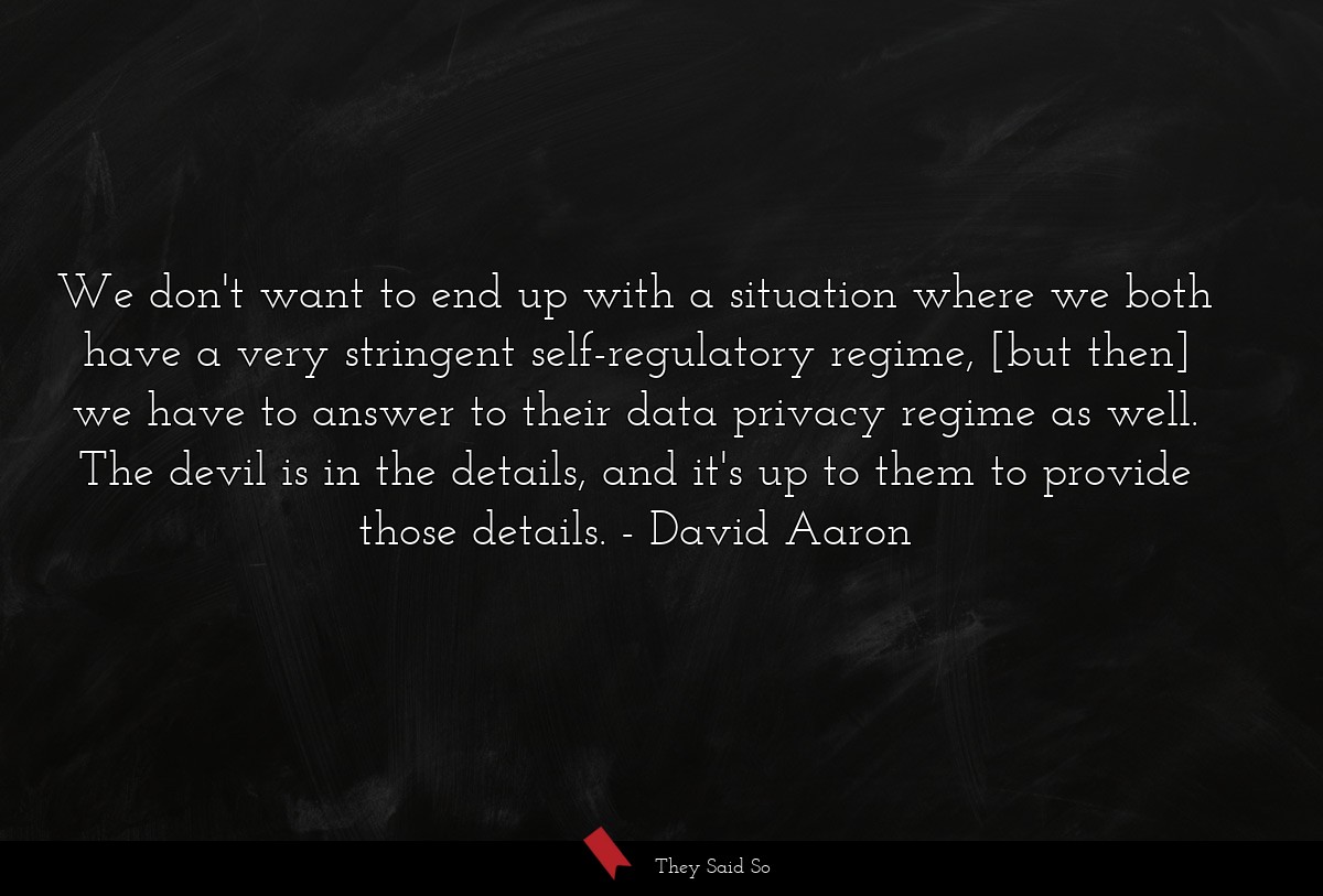 We don't want to end up with a situation where we both have a very stringent self-regulatory regime, [but then] we have to answer to their data privacy regime as well. The devil is in the details, and it's up to them to provide those details.