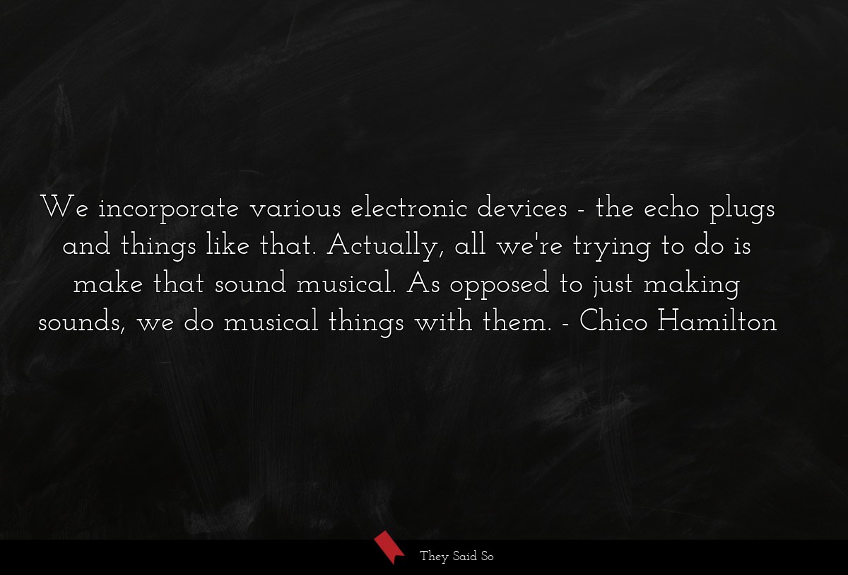 We incorporate various electronic devices - the echo plugs and things like that. Actually, all we're trying to do is make that sound musical. As opposed to just making sounds, we do musical things with them.