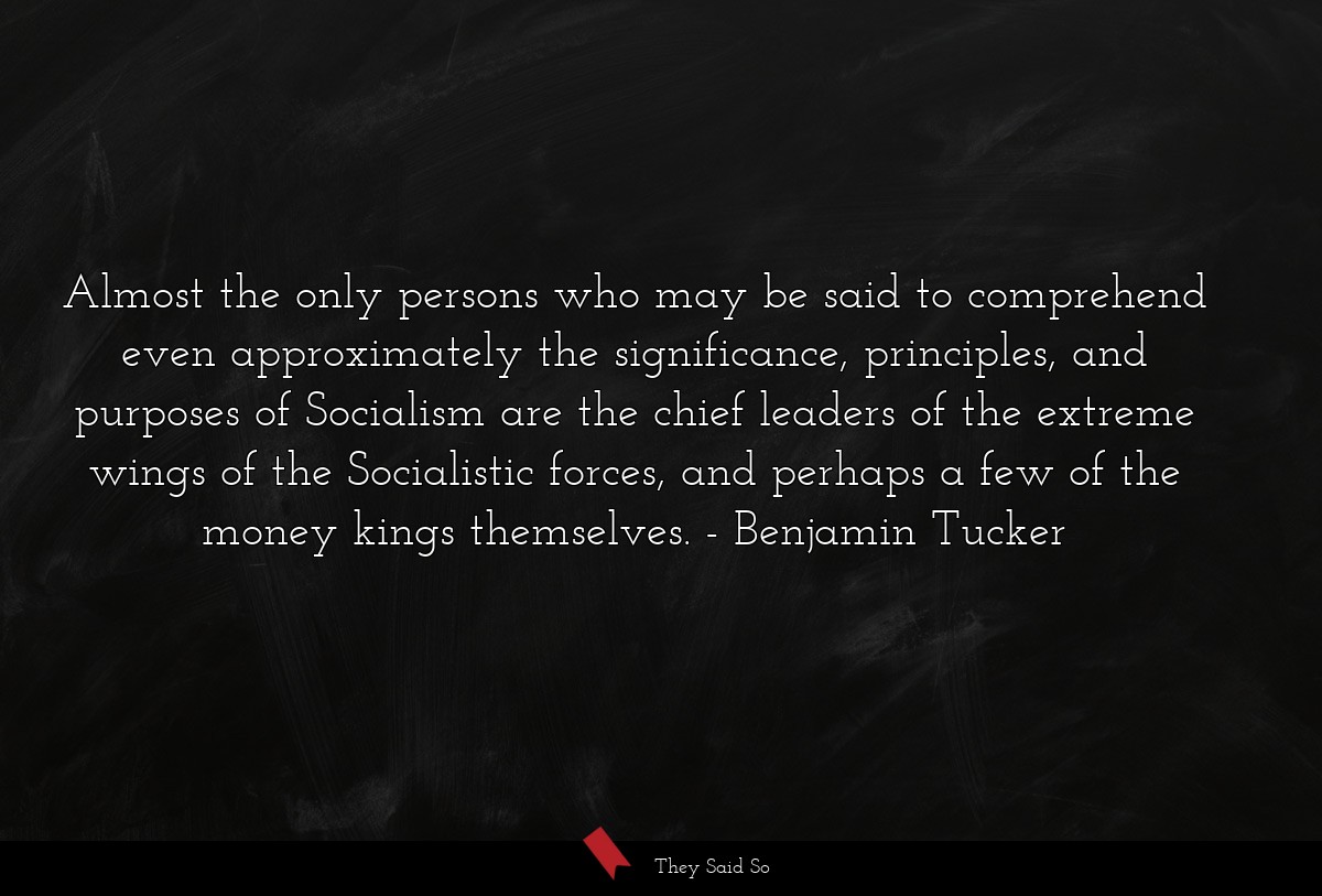Almost the only persons who may be said to comprehend even approximately the significance, principles, and purposes of Socialism are the chief leaders of the extreme wings of the Socialistic forces, and perhaps a few of the money kings themselves.