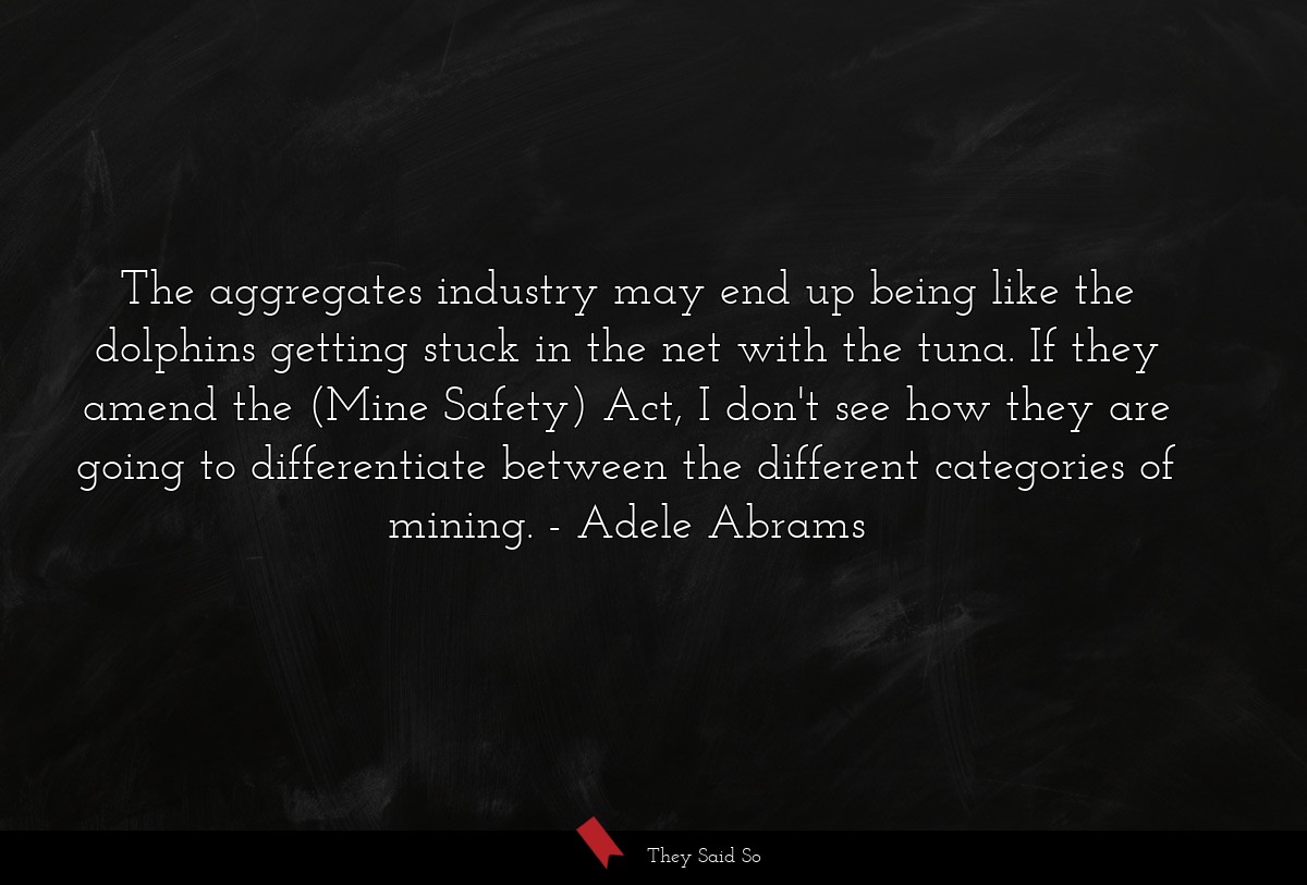 The aggregates industry may end up being like the dolphins getting stuck in the net with the tuna. If they amend the (Mine Safety) Act, I don't see how they are going to differentiate between the different categories of mining.