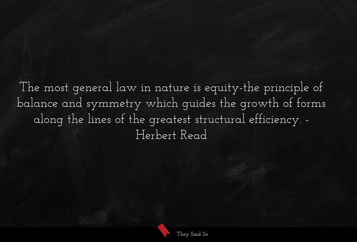 The most general law in nature is equity-the principle of balance and symmetry which guides the growth of forms along the lines of the greatest structural efficiency.