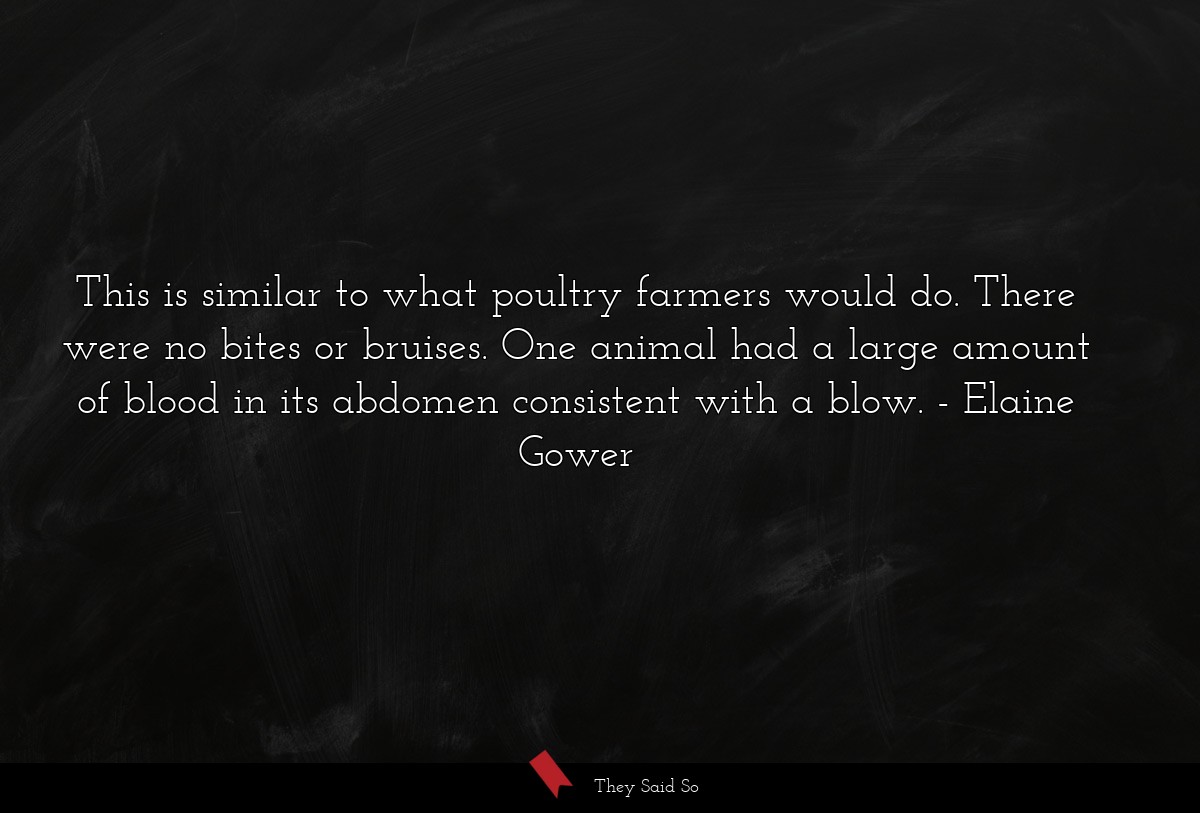 This is similar to what poultry farmers would do. There were no bites or bruises. One animal had a large amount of blood in its abdomen consistent with a blow.