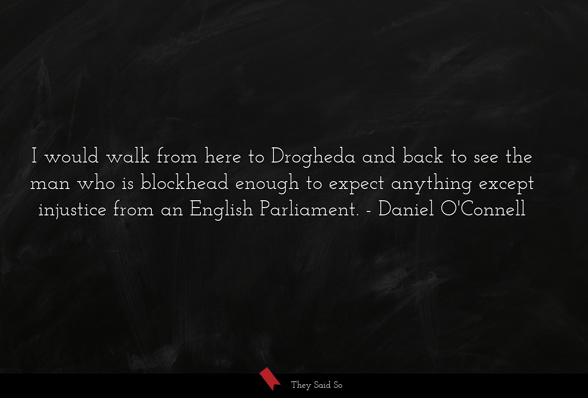 I would walk from here to Drogheda and back to see the man who is blockhead enough to expect anything except injustice from an English Parliament.