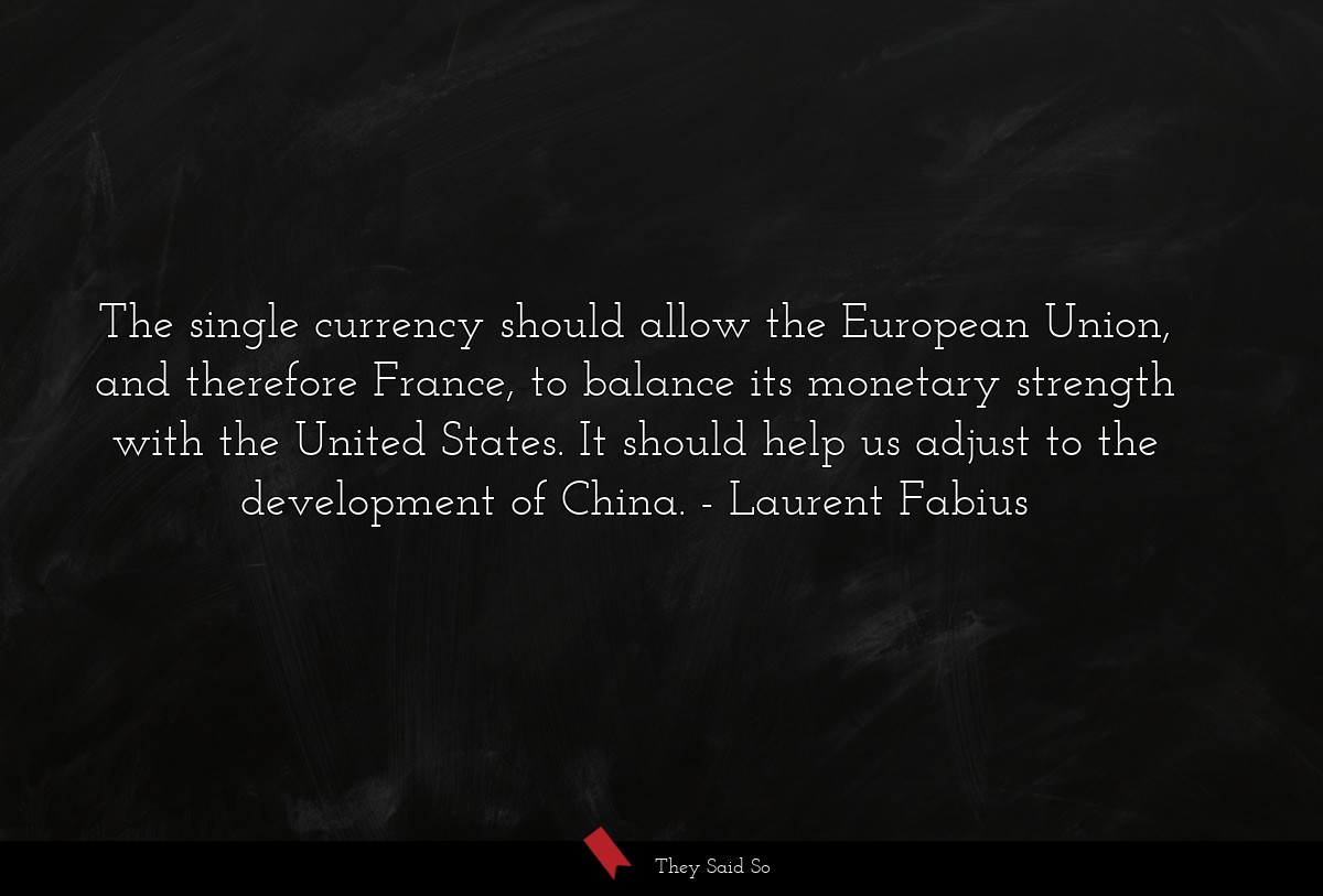 The single currency should allow the European Union, and therefore France, to balance its monetary strength with the United States. It should help us adjust to the development of China.