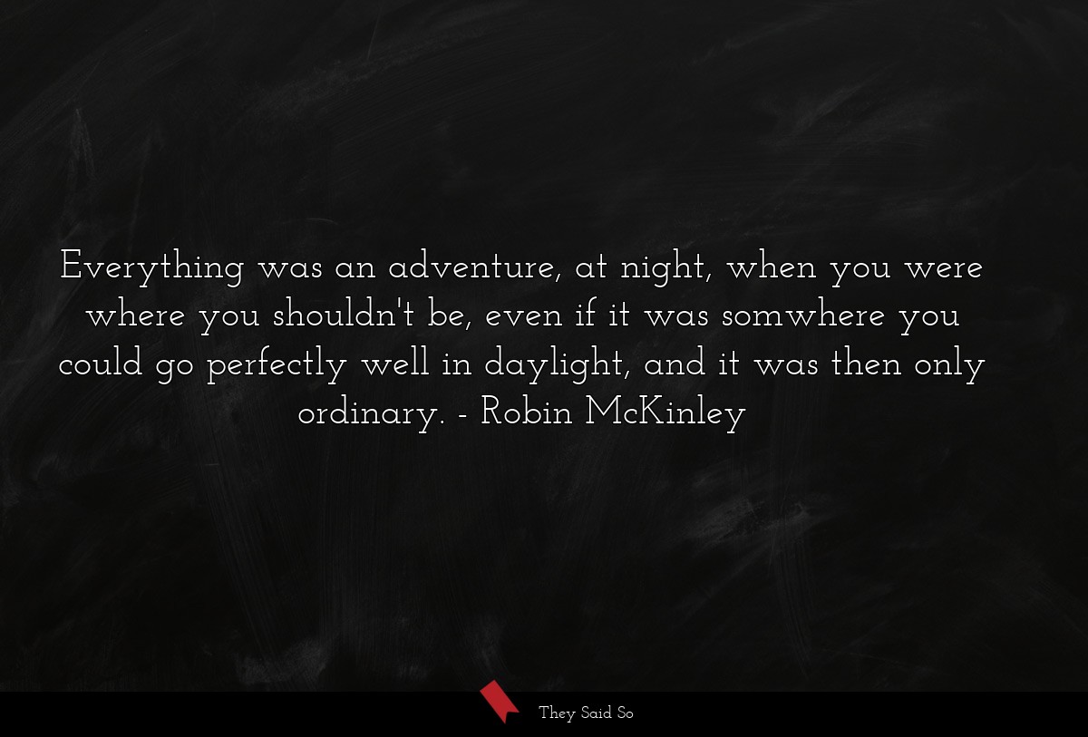 Everything was an adventure, at night, when you were where you shouldn't be, even if it was somwhere you could go perfectly well in daylight, and it was then only ordinary.