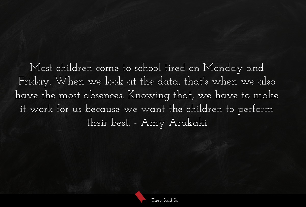 Most children come to school tired on Monday and Friday. When we look at the data, that's when we also have the most absences. Knowing that, we have to make it work for us because we want the children to perform their best.