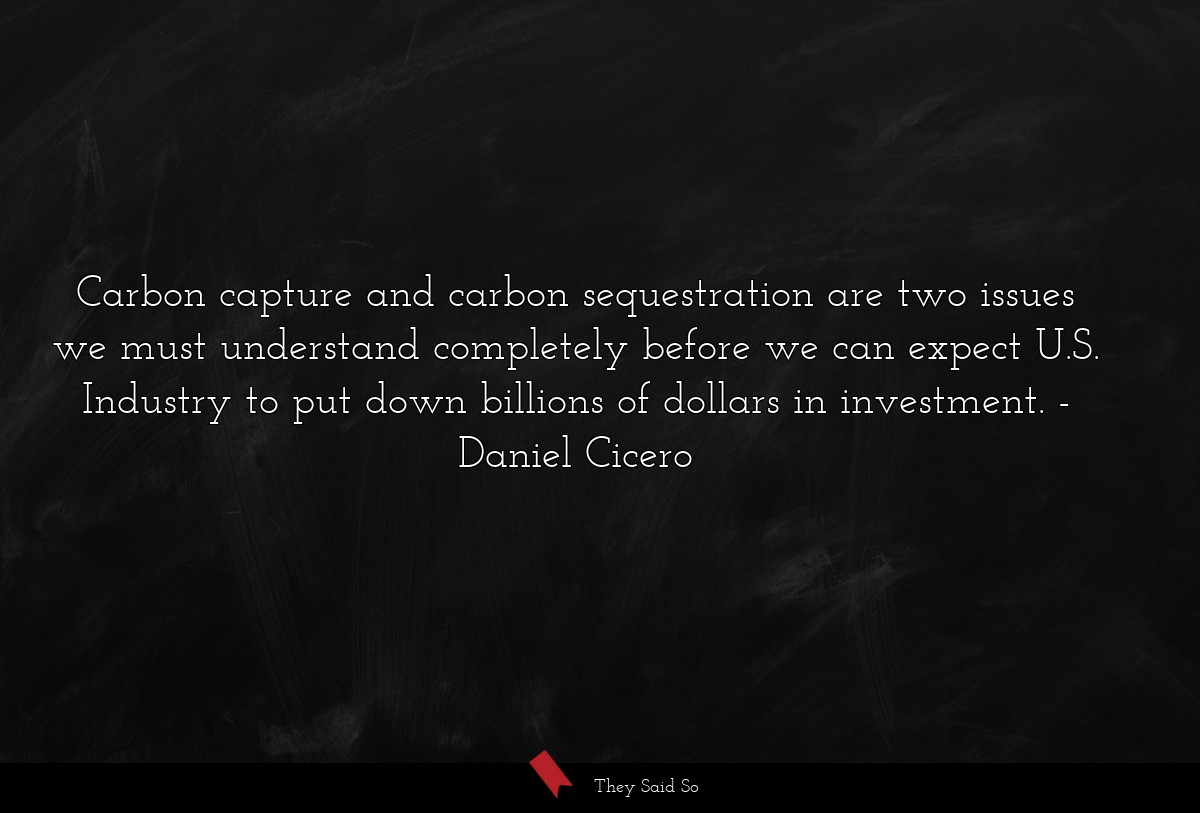 Carbon capture and carbon sequestration are two issues we must understand completely before we can expect U.S. Industry to put down billions of dollars in investment.
