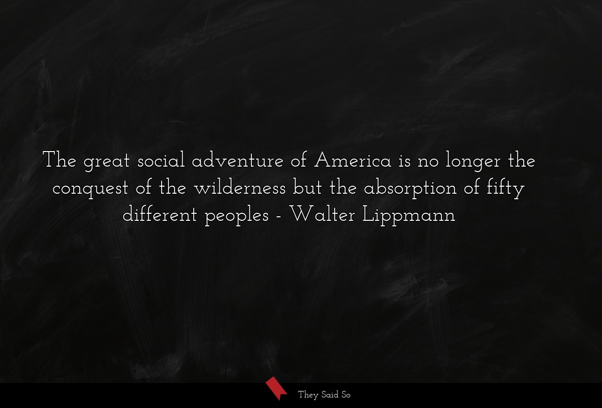 The great social adventure of America is no longer the conquest of the wilderness but the absorption of fifty different peoples