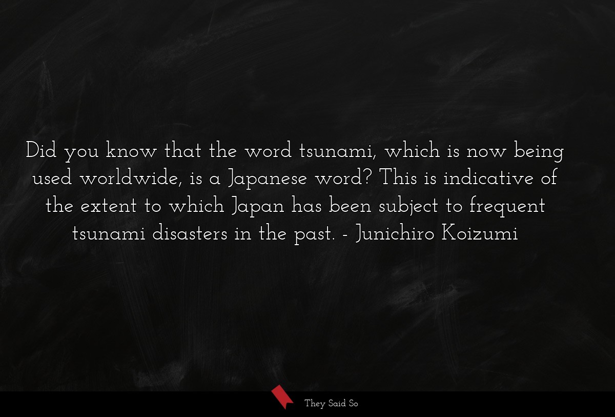 Did you know that the word tsunami, which is now being used worldwide, is a Japanese word? This is indicative of the extent to which Japan has been subject to frequent tsunami disasters in the past.