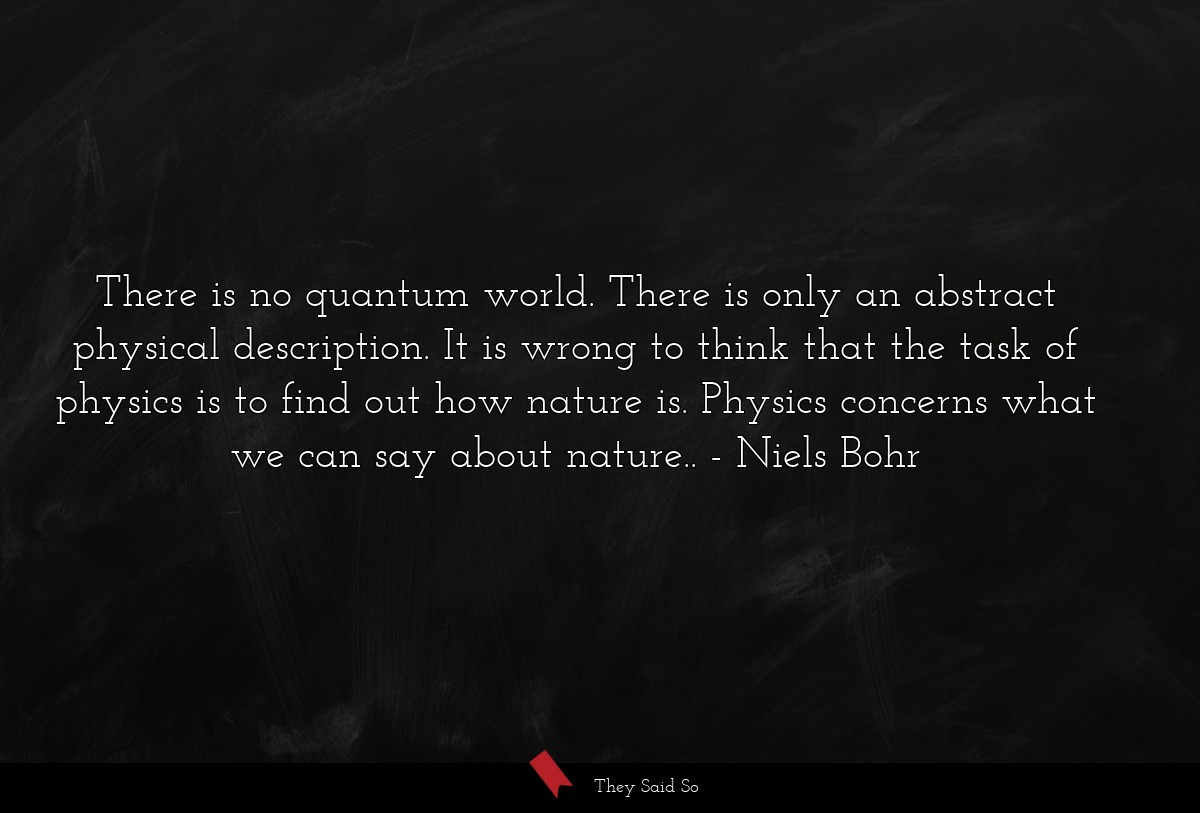 There is no quantum world. There is only an abstract physical description. It is wrong to think that the task of physics is to find out how nature is. Physics concerns what we can say about nature..