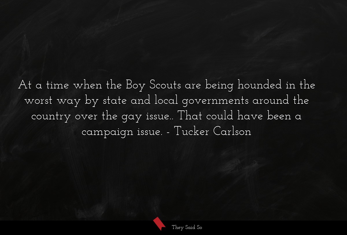 At a time when the Boy Scouts are being hounded in the worst way by state and local governments around the country over the gay issue.. That could have been a campaign issue.