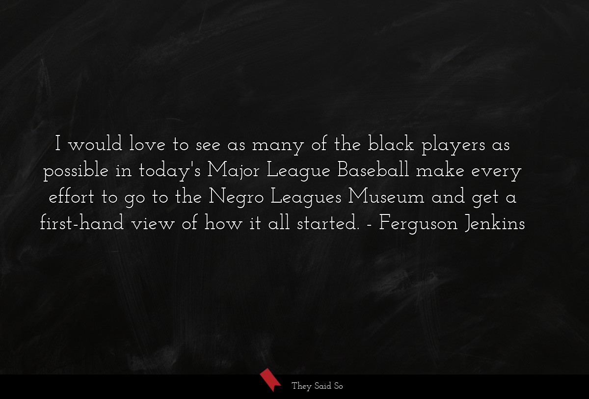 I would love to see as many of the black players as possible in today's Major League Baseball make every effort to go to the Negro Leagues Museum and get a first-hand view of how it all started.