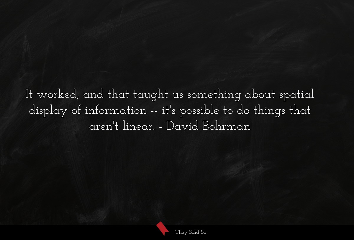 It worked, and that taught us something about spatial display of information -- it's possible to do things that aren't linear.