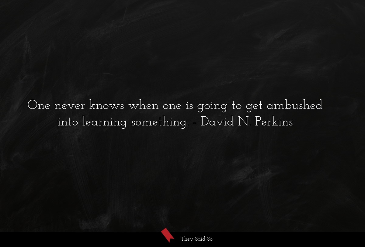 One never knows when one is going to get ambushed into learning something.