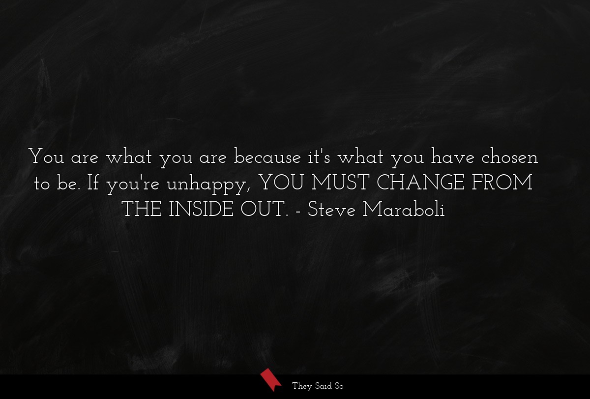 You are what you are because it's what you have chosen to be. If you're unhappy, YOU MUST CHANGE FROM THE INSIDE OUT.