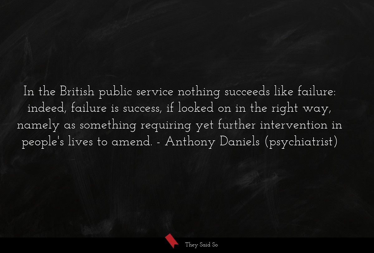 In the British public service nothing succeeds like failure: indeed, failure is success, if looked on in the right way, namely as something requiring yet further intervention in people's lives to amend.