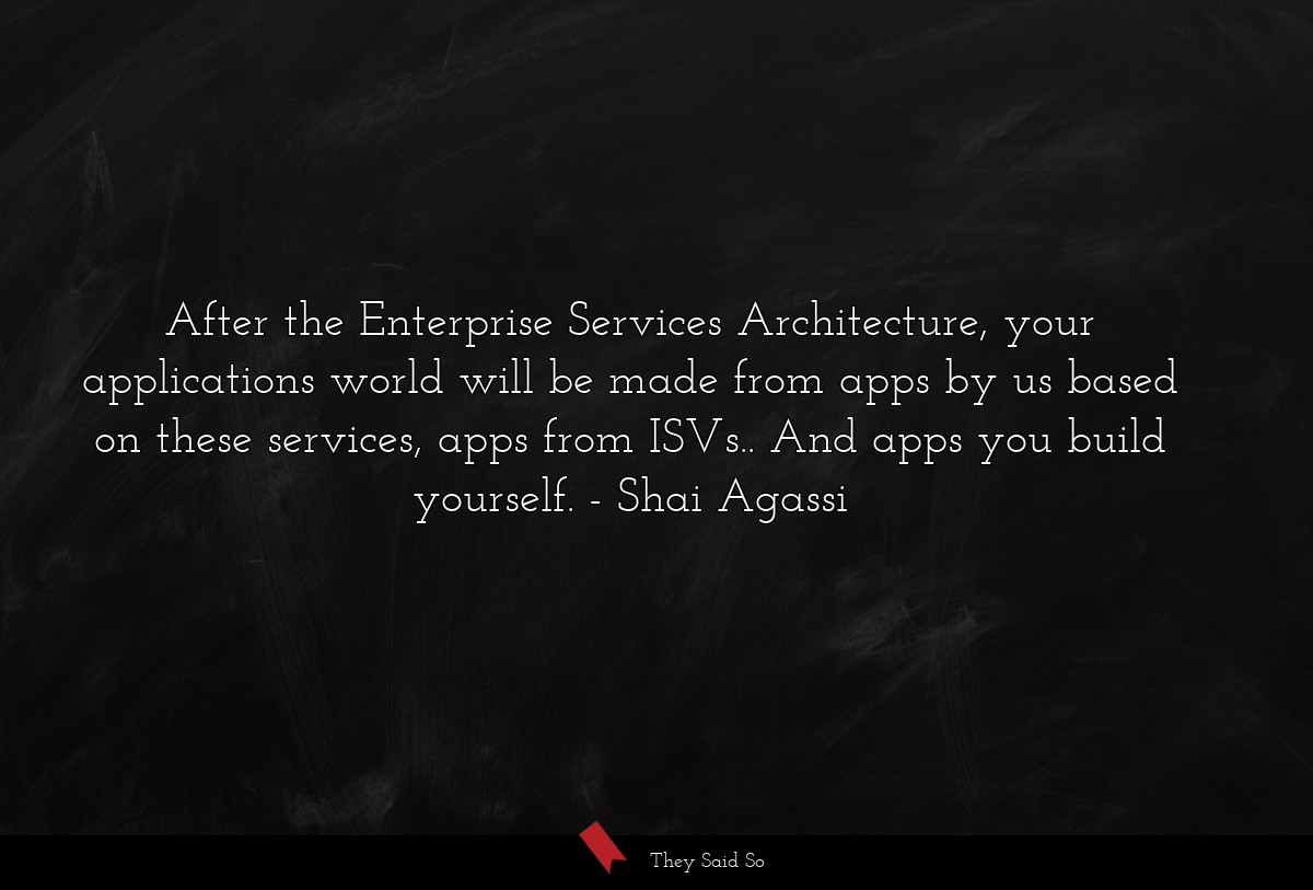 After the Enterprise Services Architecture, your applications world will be made from apps by us based on these services, apps from ISVs.. And apps you build yourself.