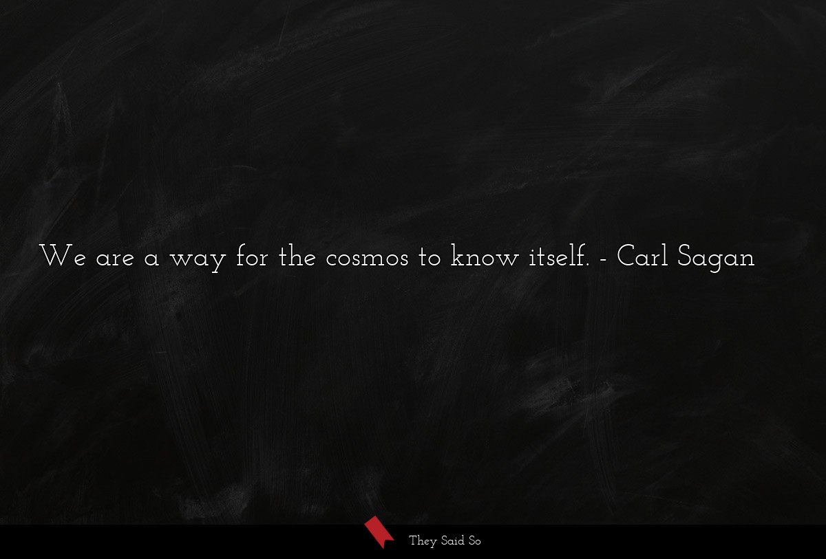We are a way for the cosmos to know itself.... | Carl Sagan