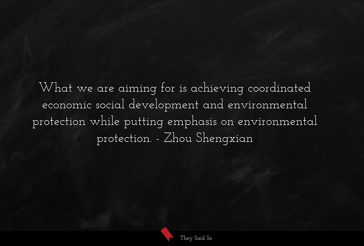 What we are aiming for is achieving coordinated economic social development and environmental protection while putting emphasis on environmental protection.