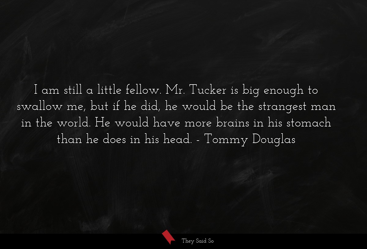 I am still a little fellow. Mr. Tucker is big enough to swallow me, but if he did, he would be the strangest man in the world. He would have more brains in his stomach than he does in his head.