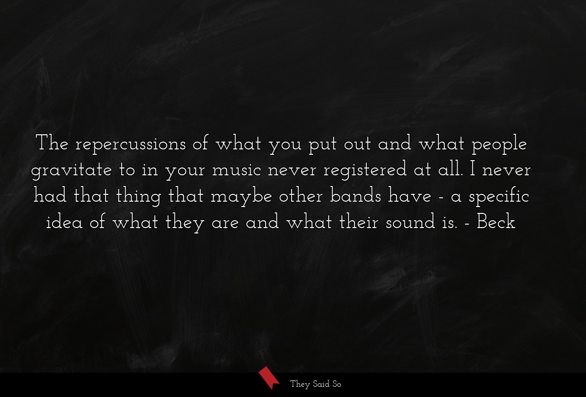 The repercussions of what you put out and what people gravitate to in your music never registered at all. I never had that thing that maybe other bands have - a specific idea of what they are and what their sound is.