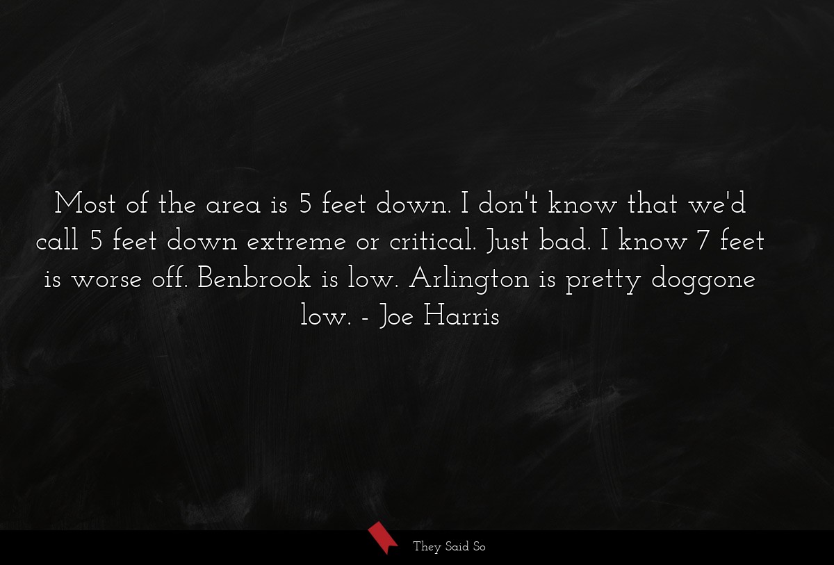 Most of the area is 5 feet down. I don't know that we'd call 5 feet down extreme or critical. Just bad. I know 7 feet is worse off. Benbrook is low. Arlington is pretty doggone low.