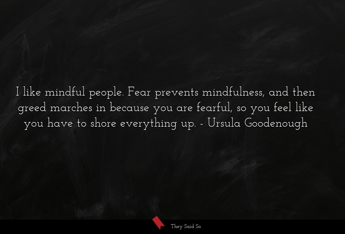I like mindful people. Fear prevents mindfulness, and then greed marches in because you are fearful, so you feel like you have to shore everything up.