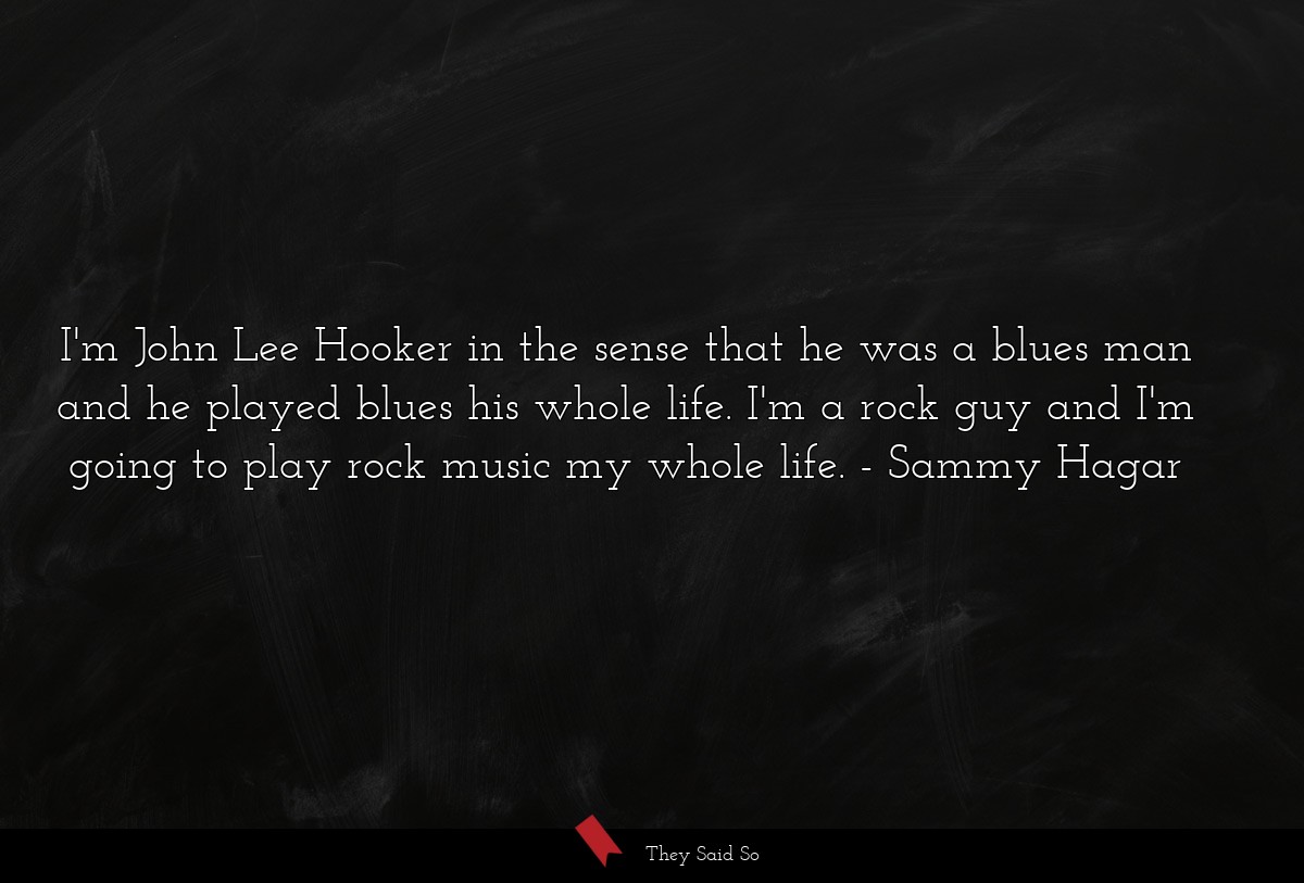 I'm John Lee Hooker in the sense that he was a blues man and he played blues his whole life. I'm a rock guy and I'm going to play rock music my whole life.