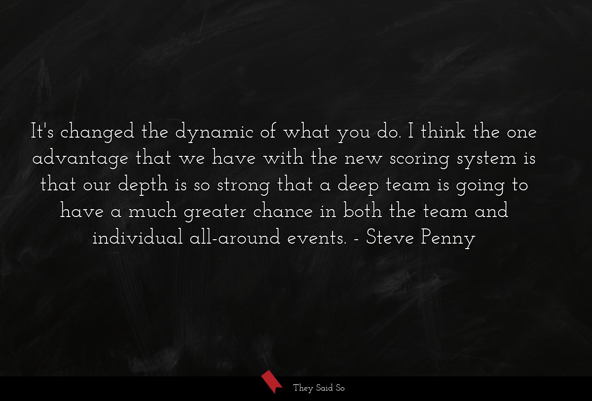 It's changed the dynamic of what you do. I think the one advantage that we have with the new scoring system is that our depth is so strong that a deep team is going to have a much greater chance in both the team and individual all-around events.