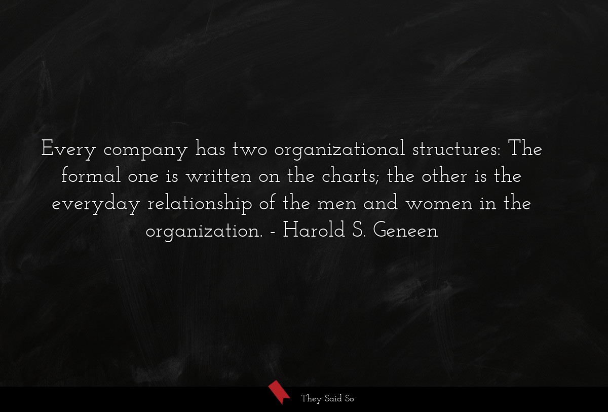 Every company has two organizational structures: The formal one is written on the charts; the other is the everyday relationship of the men and women in the organization.