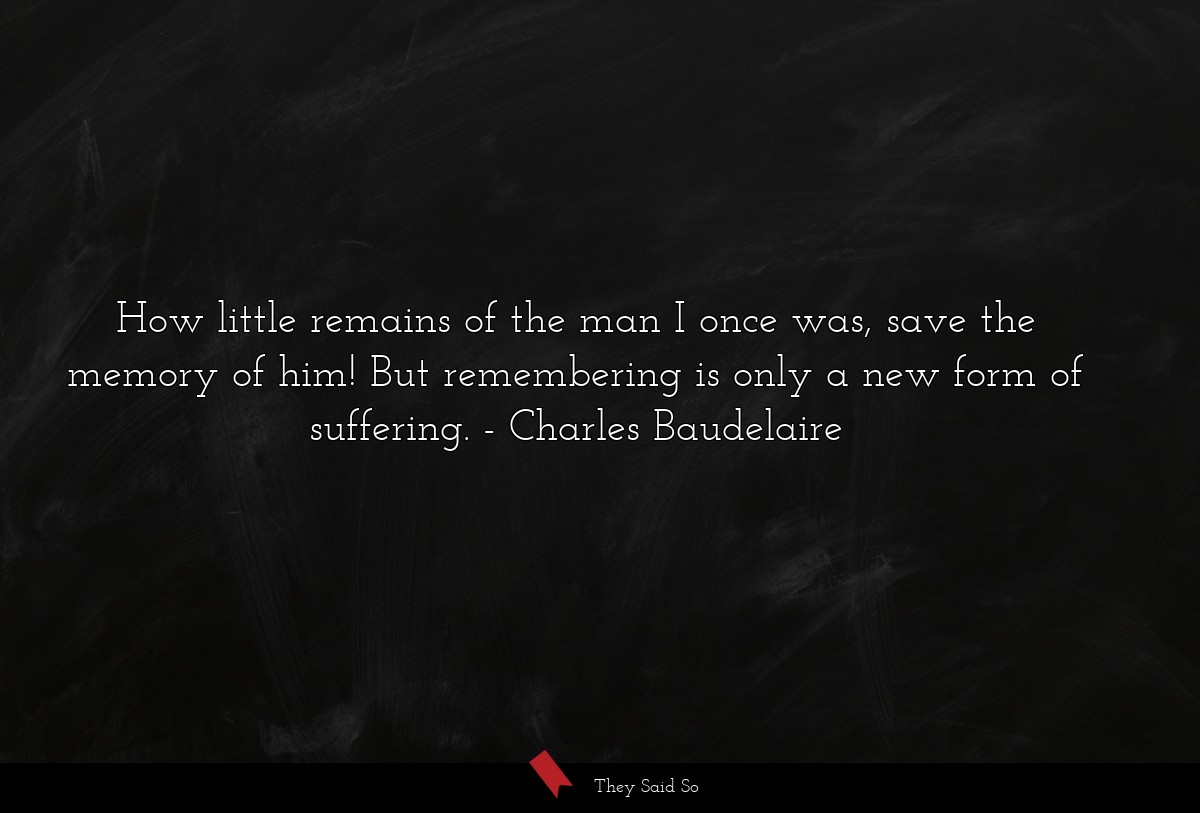 How little remains of the man I once was, save the memory of him! But remembering is only a new form of suffering.