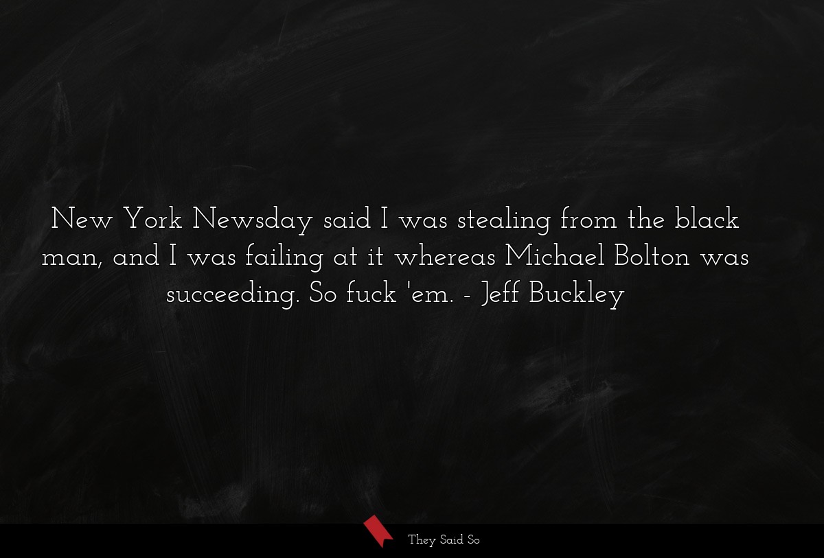 New York Newsday said I was stealing from the black man, and I was failing at it whereas Michael Bolton was succeeding. So fuck 'em.