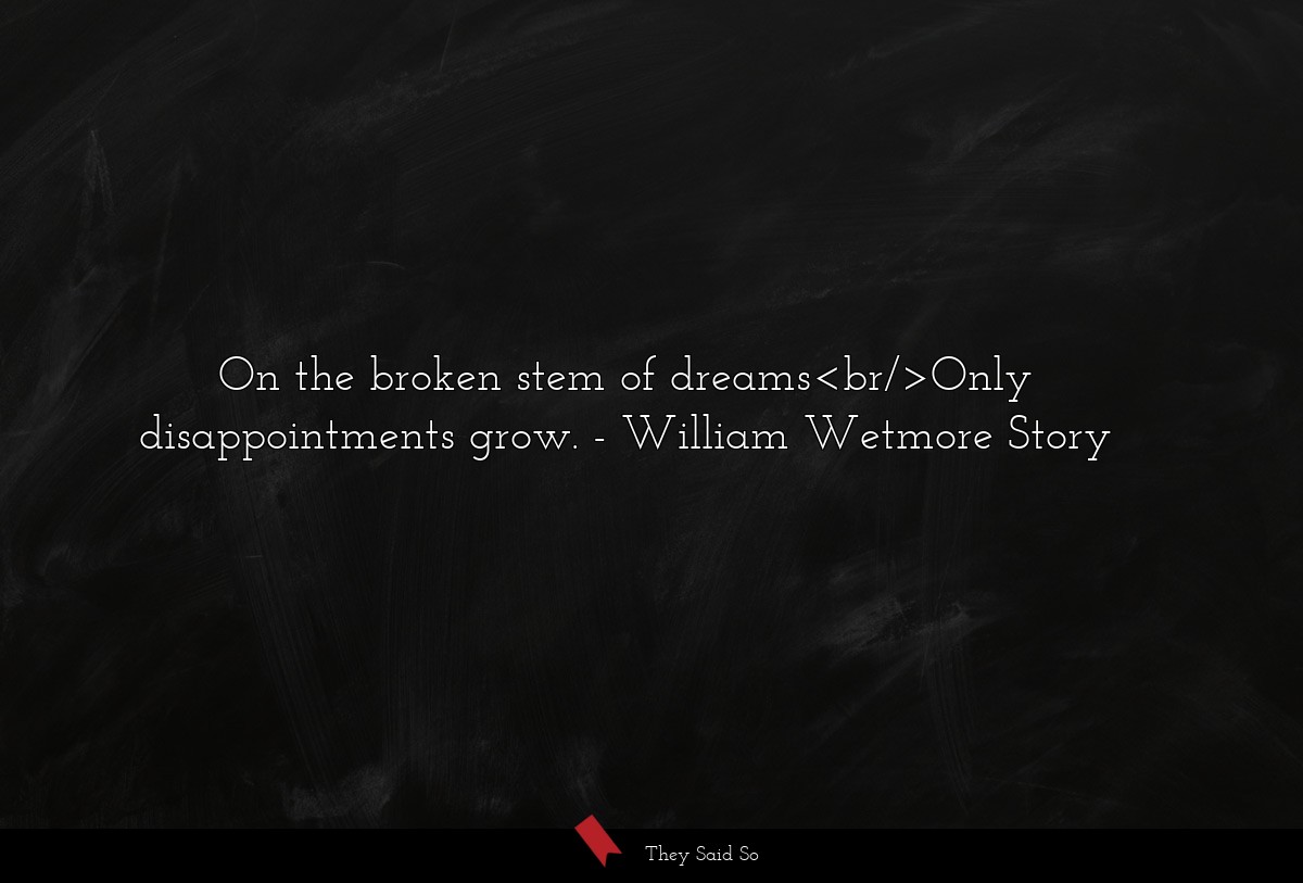 On the broken stem of dreams<br/>Only disappointments grow.
