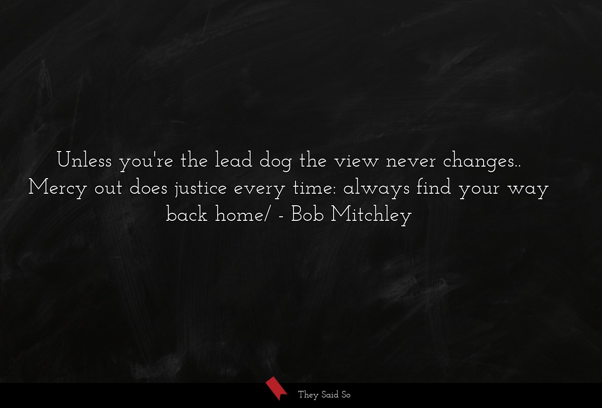 Unless you're the lead dog the view never changes.. Mercy out does justice every time: always find your way back home/